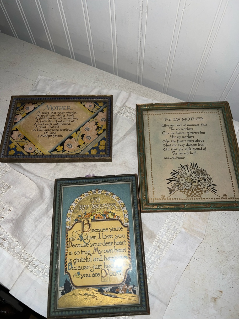 Set 3 1920s Art Deco Framed Mother Mom poems Buzza Mottos